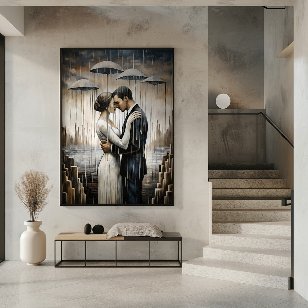 A Kiss Beneath the Floating Umbrellas-Wall Art