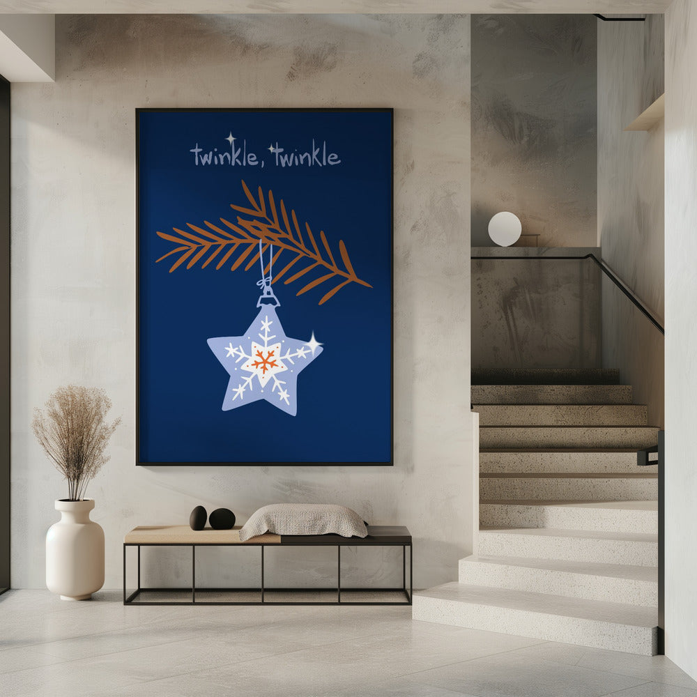 Wall art Cheerful twinkle Christmas star blue Canvas Print