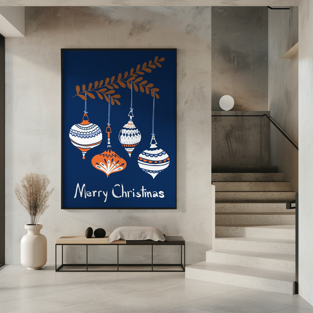 Wall art Cheerful little Christmas baubles blue Canvas Print