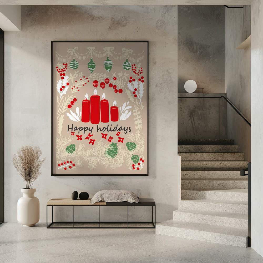 Wall art happy holidays - folk art illustration Canvas Print