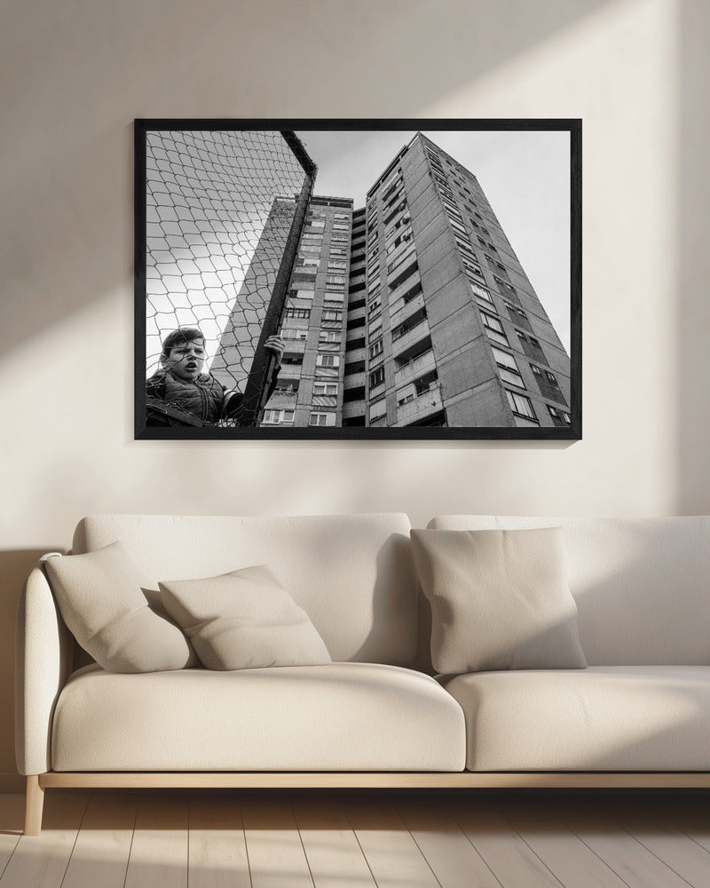 Wall art The boy behind the fence