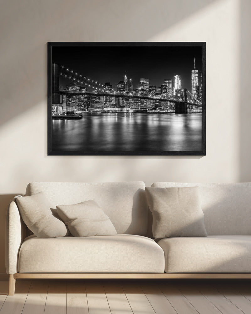 Wall art- MANHATTAN SKYLINE and BROOKLYN BRIDGE Idyllic Nightscape