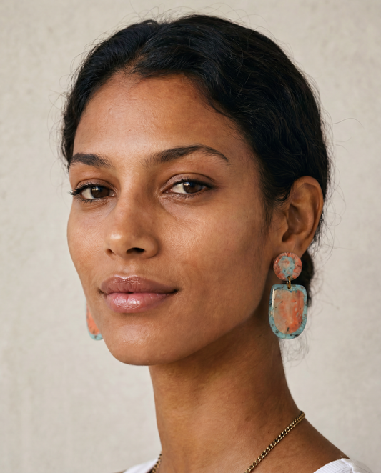 Pink & Blue Abstract Statement Earrings Handmade