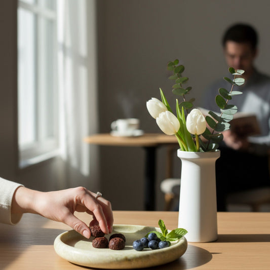 Plateau en marbre poli - Crème
