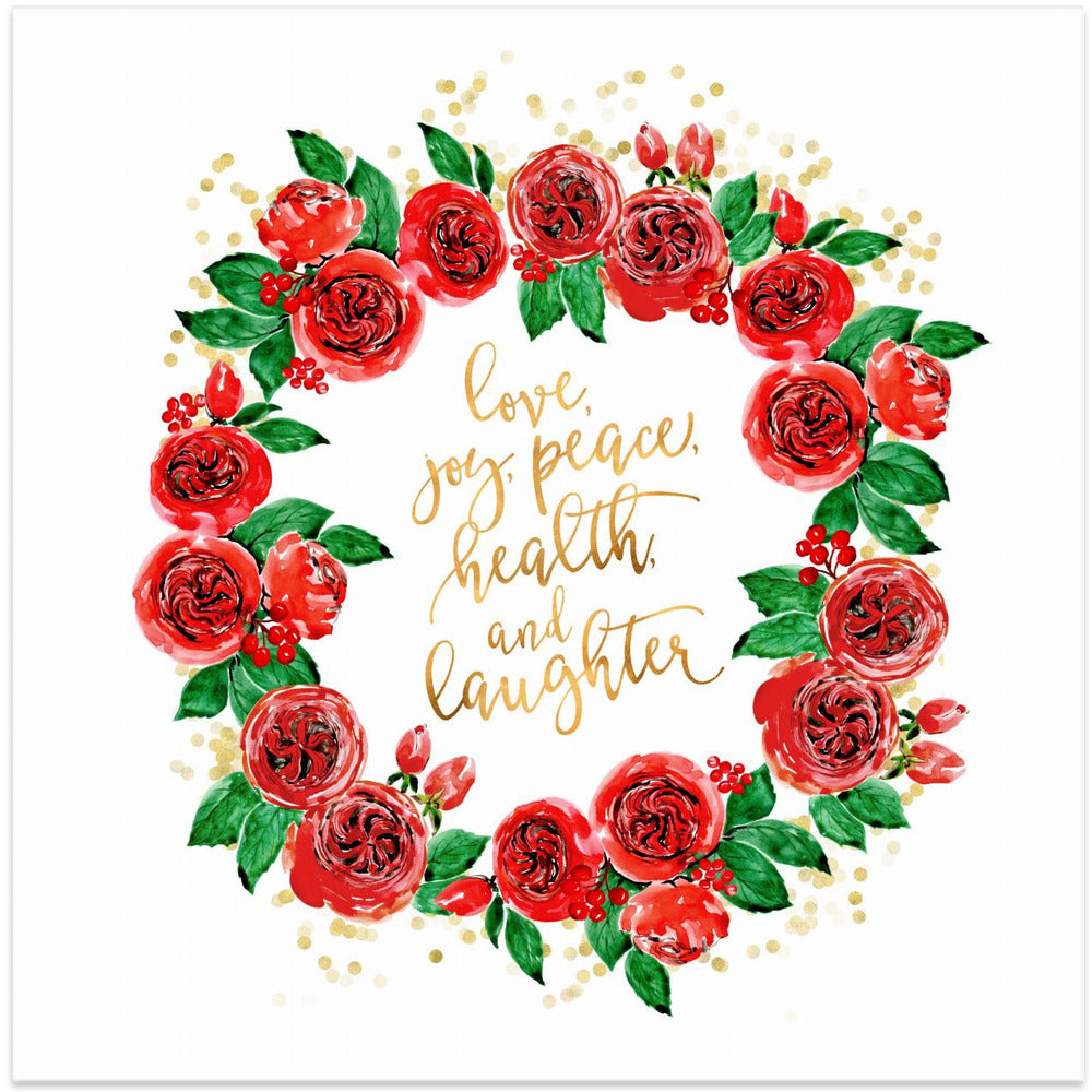 Wall art Holiday wishes wreath of red English roses