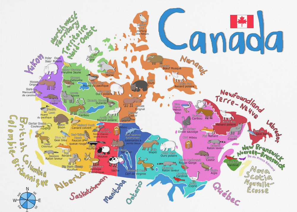 Wall art Illustrated Map of Canada with Animals by Carla Daly