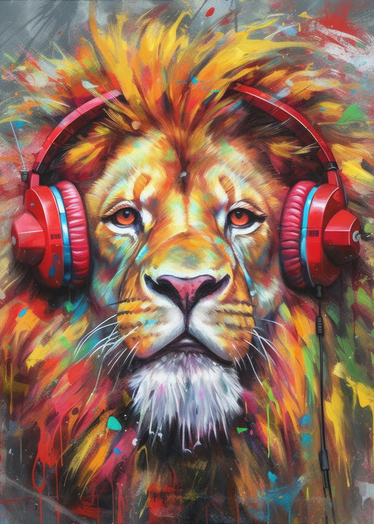 Wall art Lion With Headphones animal