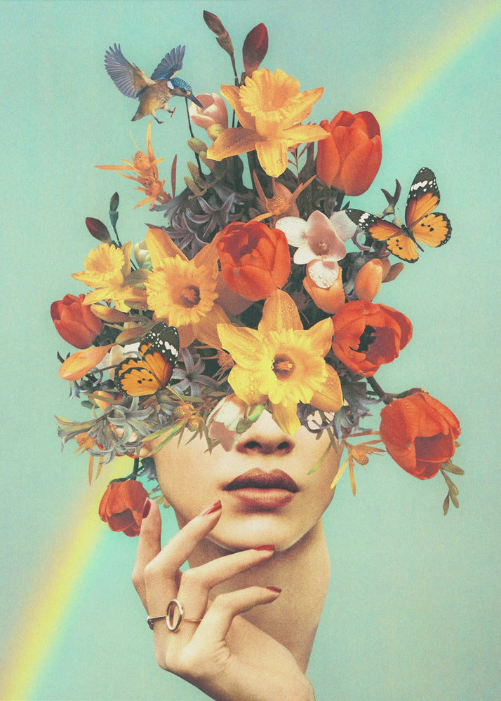 Wall art  Baby's in bloom - Rainbow, flowers, birds &amp; butterflies