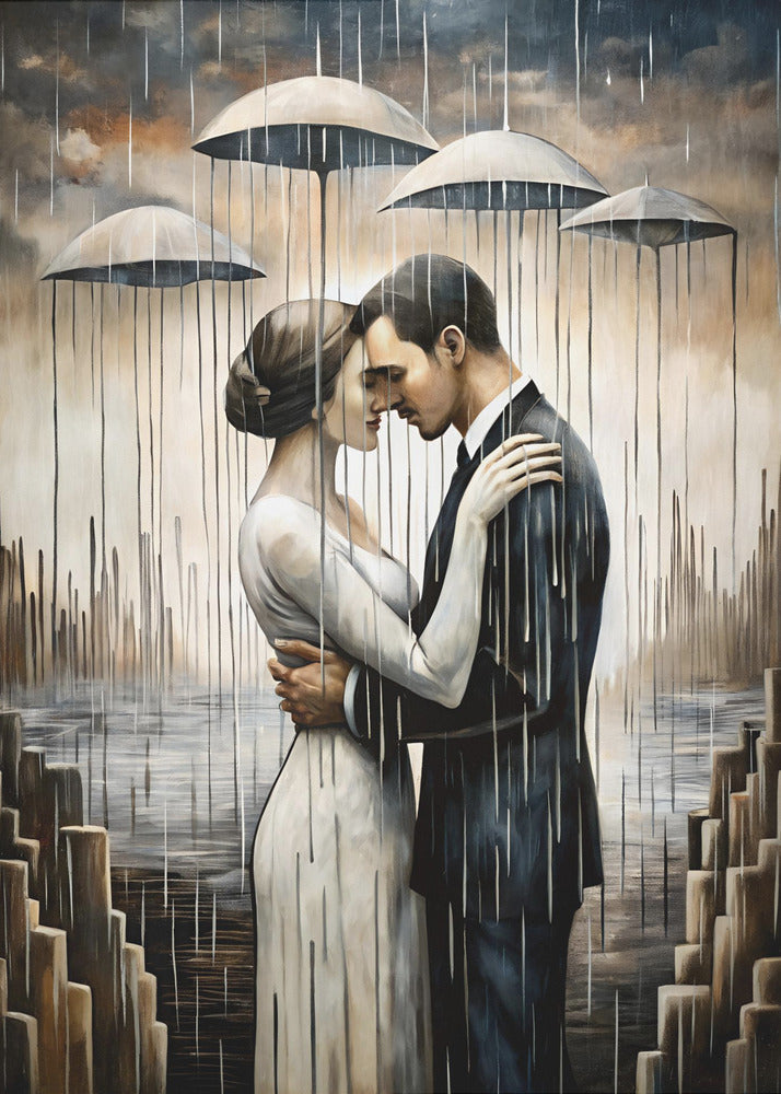A Kiss Beneath the Floating Umbrellas-Wall Art