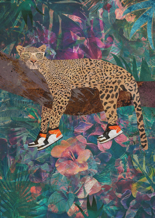 Wall art Tropical Floral Jungle - Leopard wearing shoes