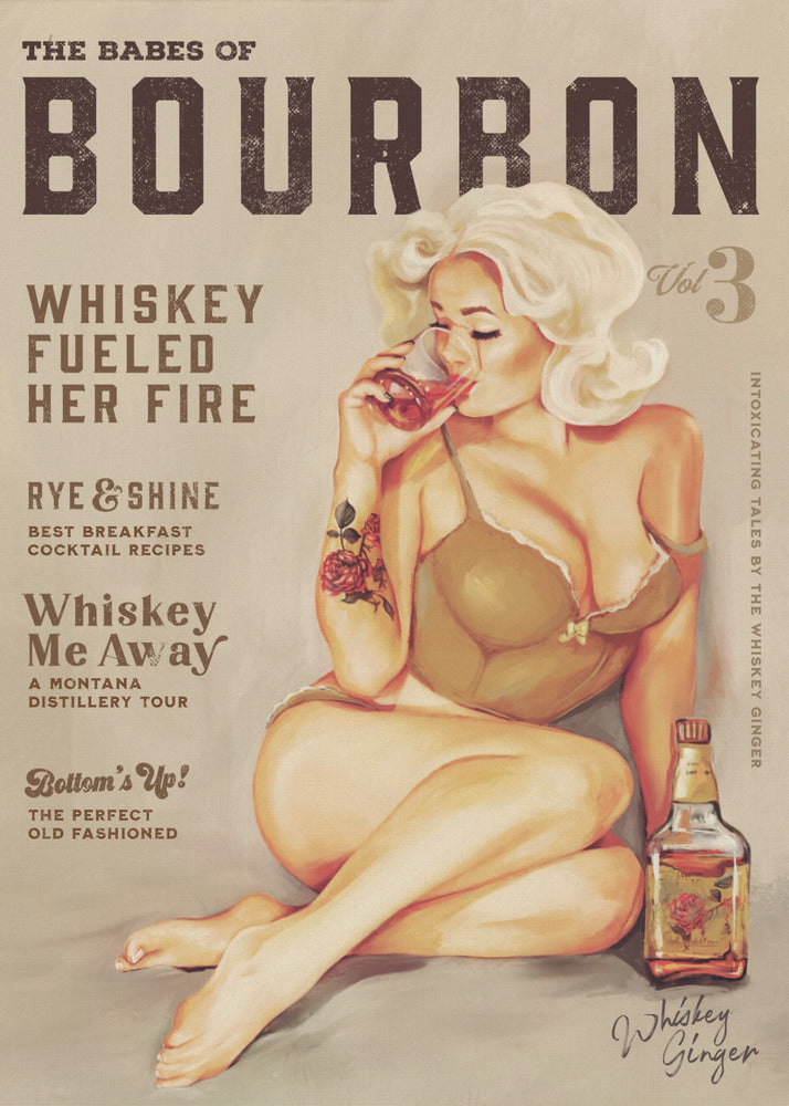 Wall art Babes of Bourbon Vol 3 Sexy Vintage Pin Up Girl Drinking Whiskey