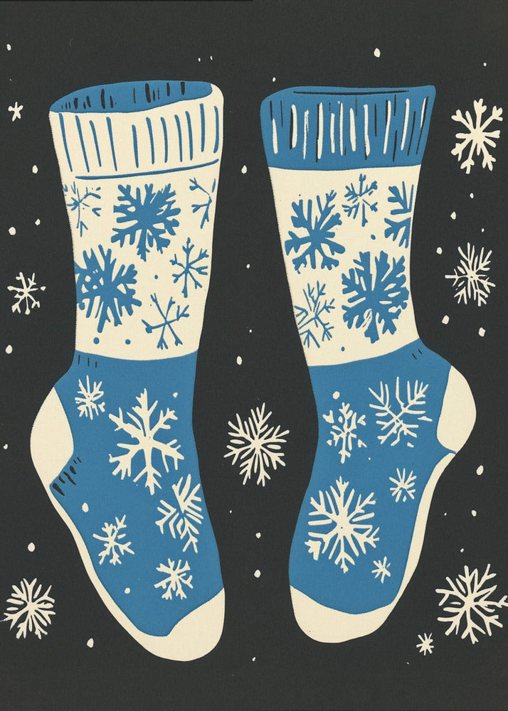 Wall art Vintage Socks Knittwear Blue On Black Canvas Print