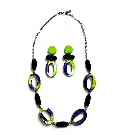 Handmade Purple Neon Green Statement Jewelry Set
