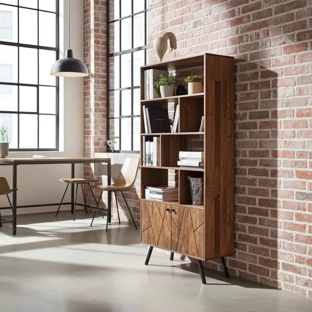 Étagère Mid-Century en bois d'Acacia avec 2 portes