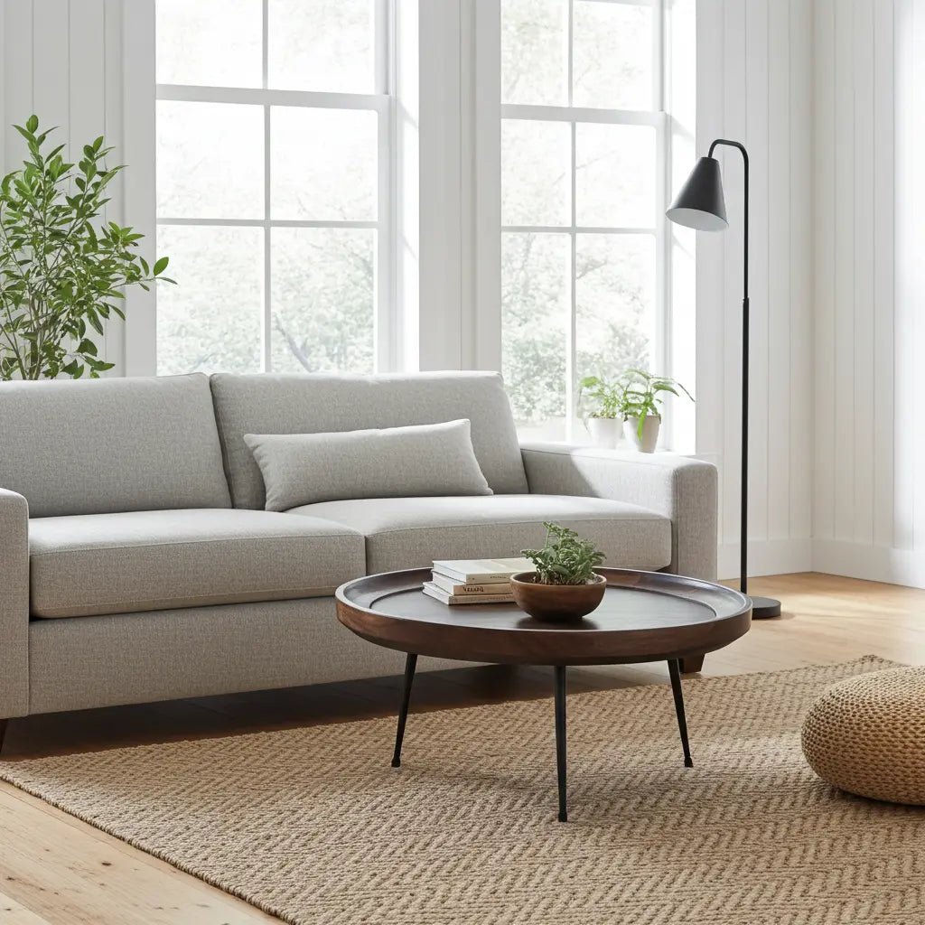 Table à café ronde en bois de manguier (Walnut)