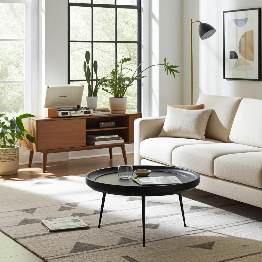 Table à Café ronde en bois de manguier fini noir