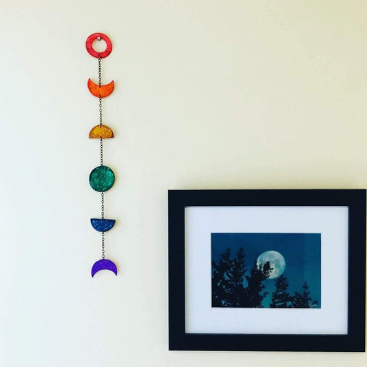 Rainbow Moon Phase Wall Hanging,  Pride Decoration, Colorful Galaxy Artwork