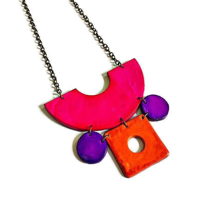 Geometric Statement Jewelry Set in Hot Pink, Purple Orange