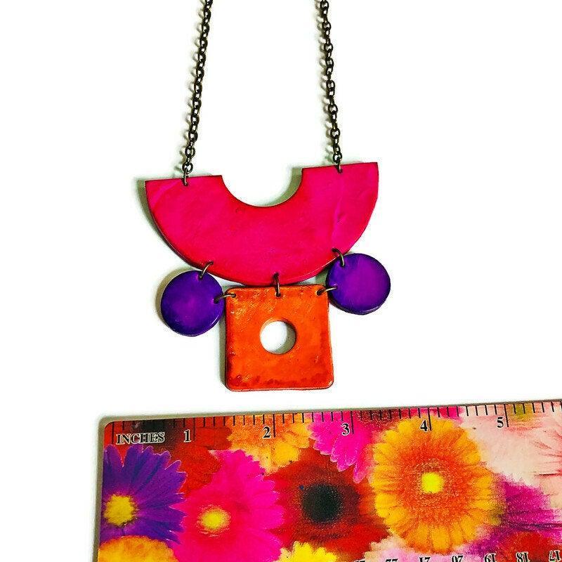 Geometric Statement Jewelry Set in Hot Pink, Purple Orange