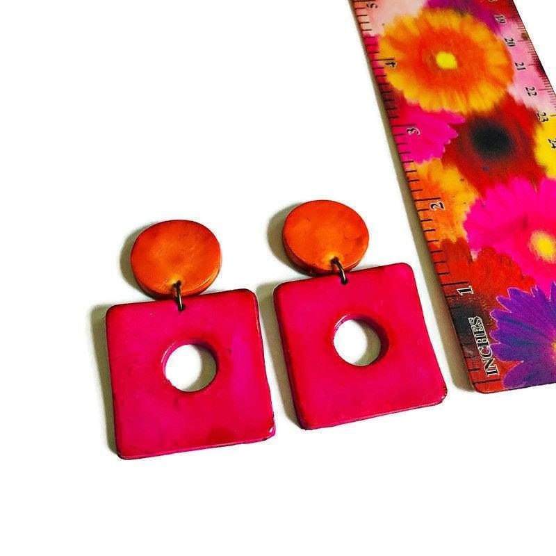 Geometric Statement Jewelry Set in Hot Pink, Purple Orange