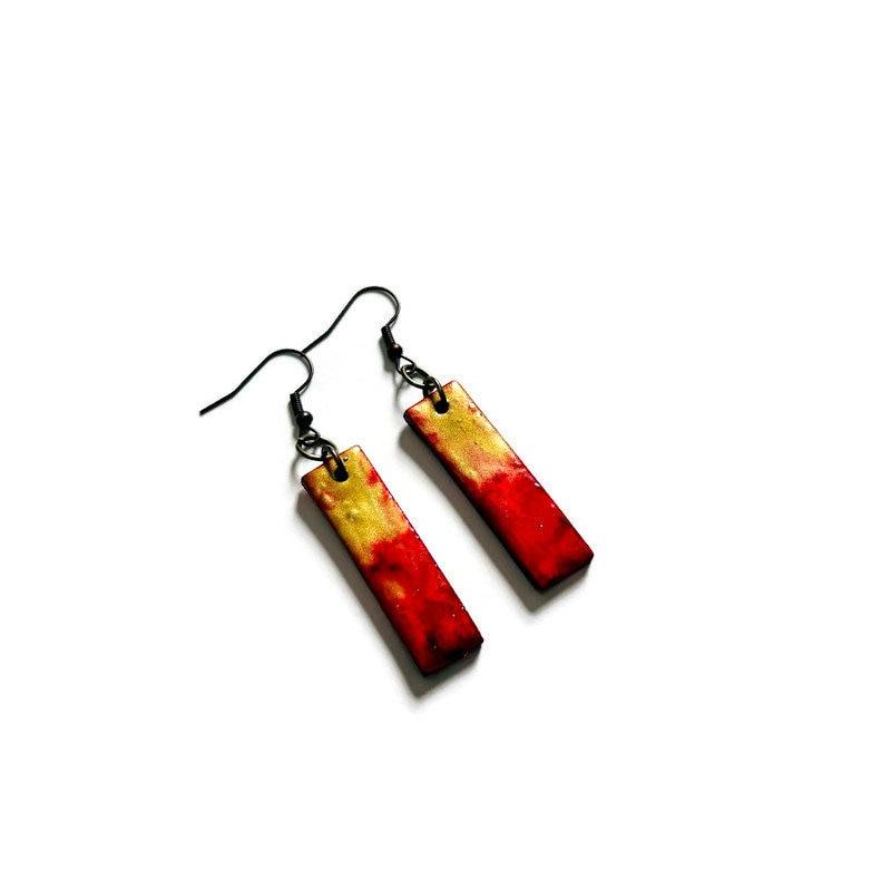 Rustic Beaded Necklace & Earring Set Handmade from Clay & Painted with Alcohol Ink