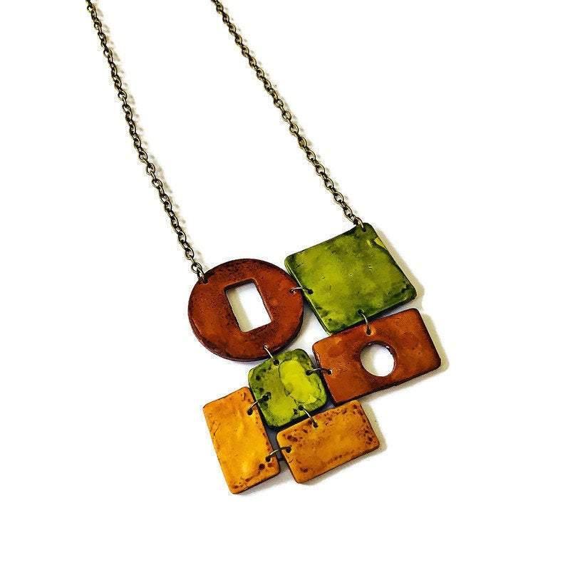 Rustic Geometric Jewelry Set with Statement Necklace & Earrings