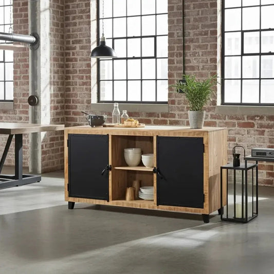 Buffet en bois de manguier avec porte en acier noir