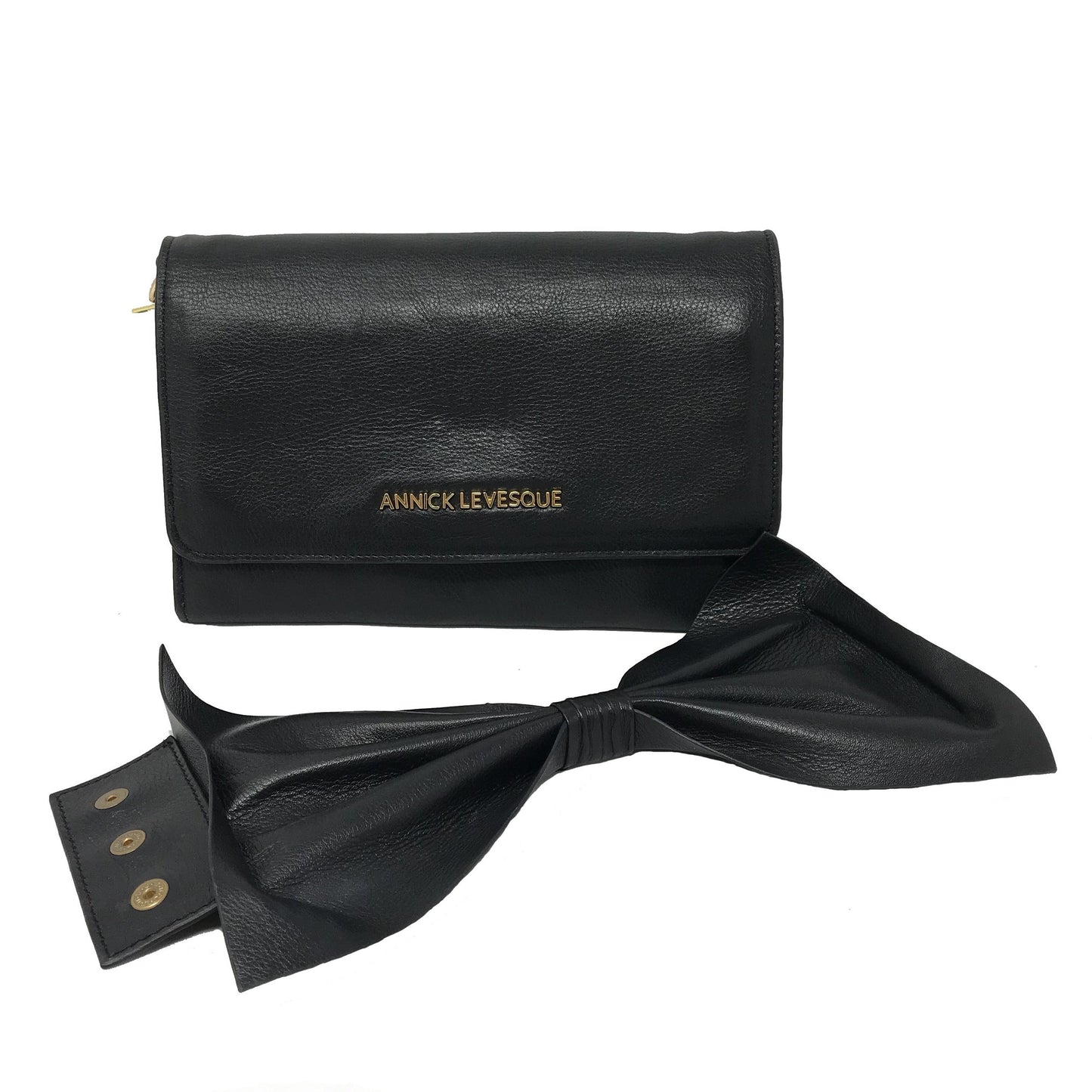 Sac à main en cuir véritable noir avec noeud papillon | Scarlett - PRÉCOMMANDE