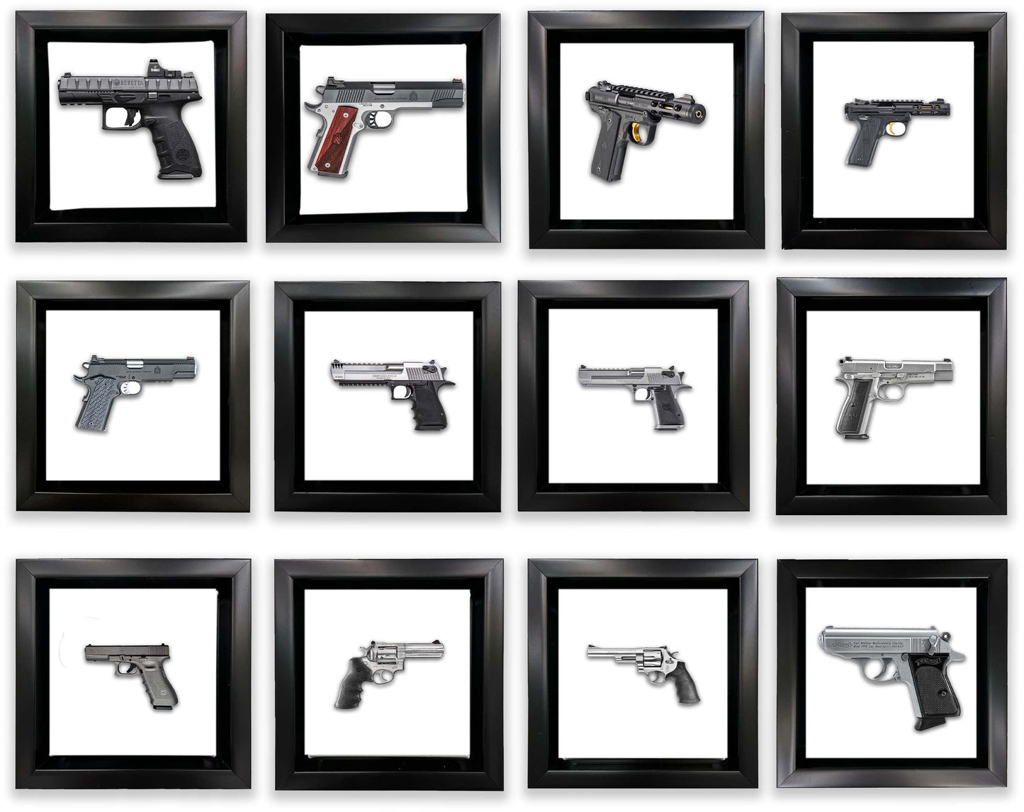 Set of 12 Mini Framed Fine Art Gun Canvases