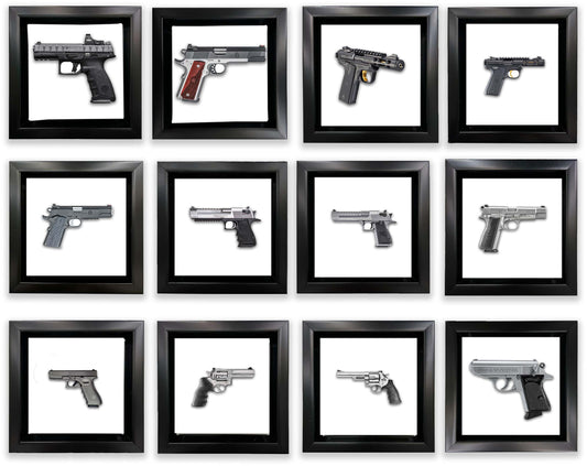 Set of 12 Mini Framed Fine Art Gun Canvases