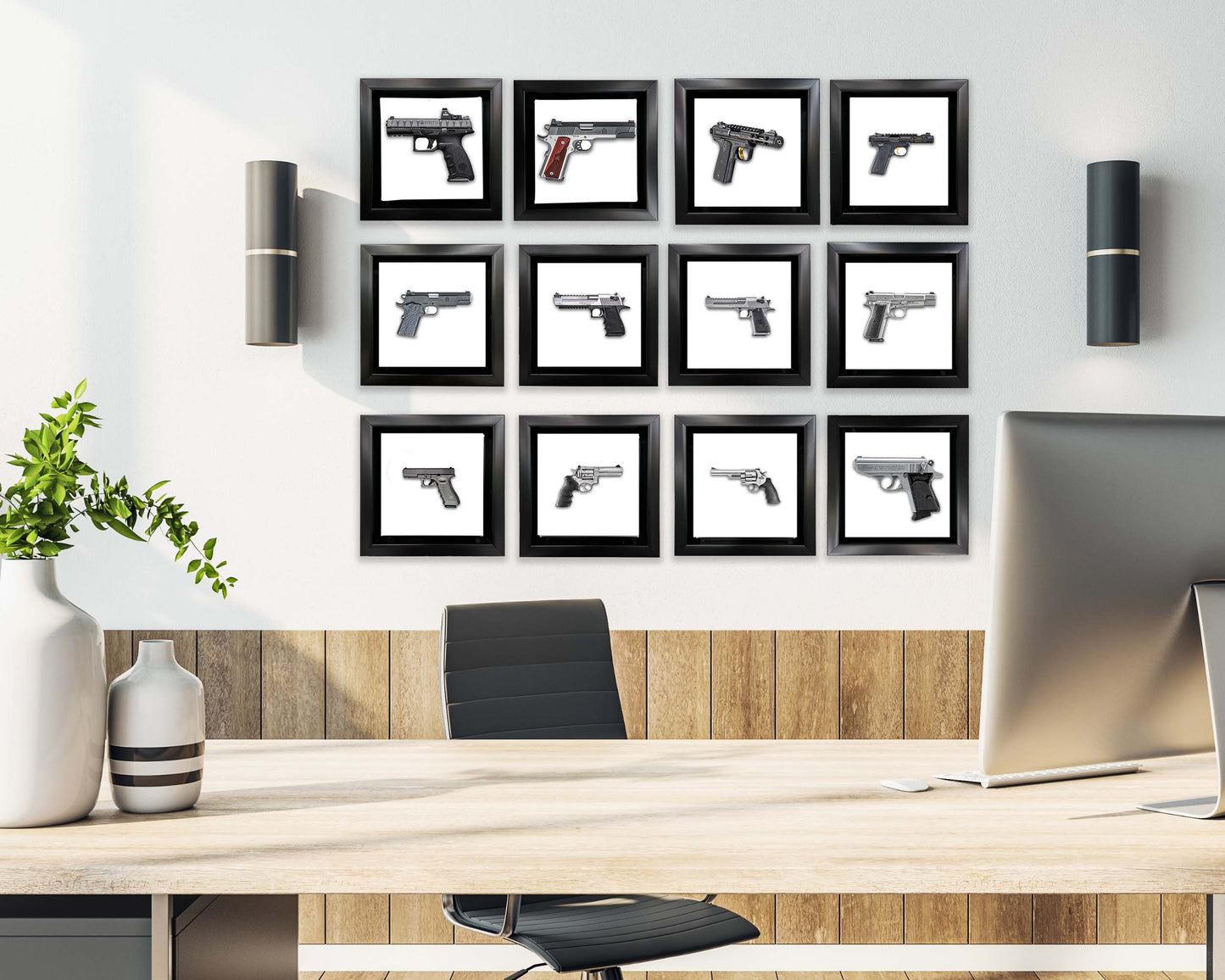 Set of 12 Mini Framed Fine Art Gun Canvases