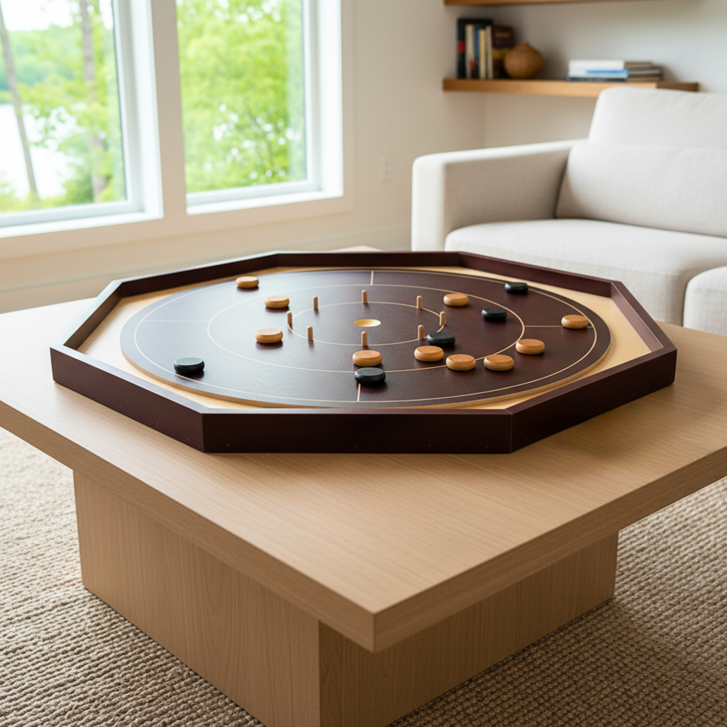 Crokinole Board For Beginners by Crokinole Canada - Shiraz Cherry & Maple Melamine - Traditional Crokinole Board Game Set