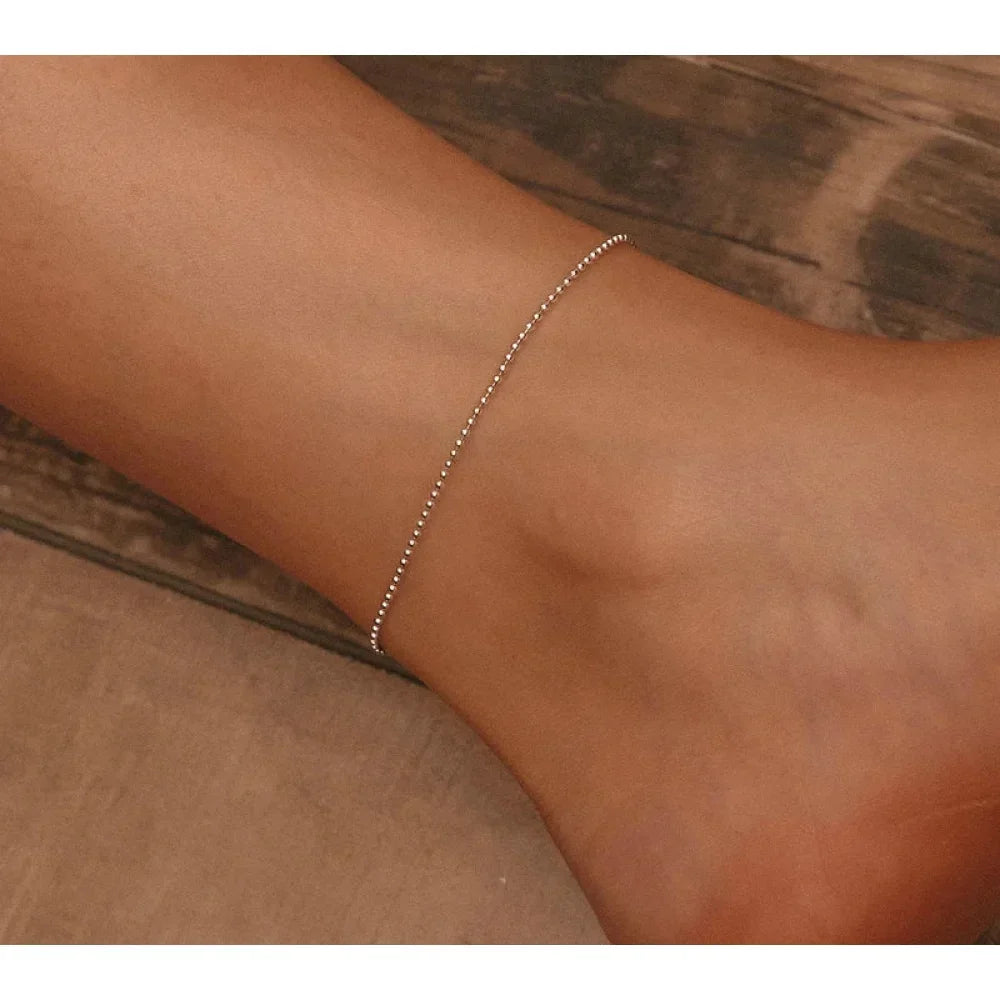 Simple Essential Bead Link Anklets - 925 Sterling Silver Bracelet For Foot Jewelry