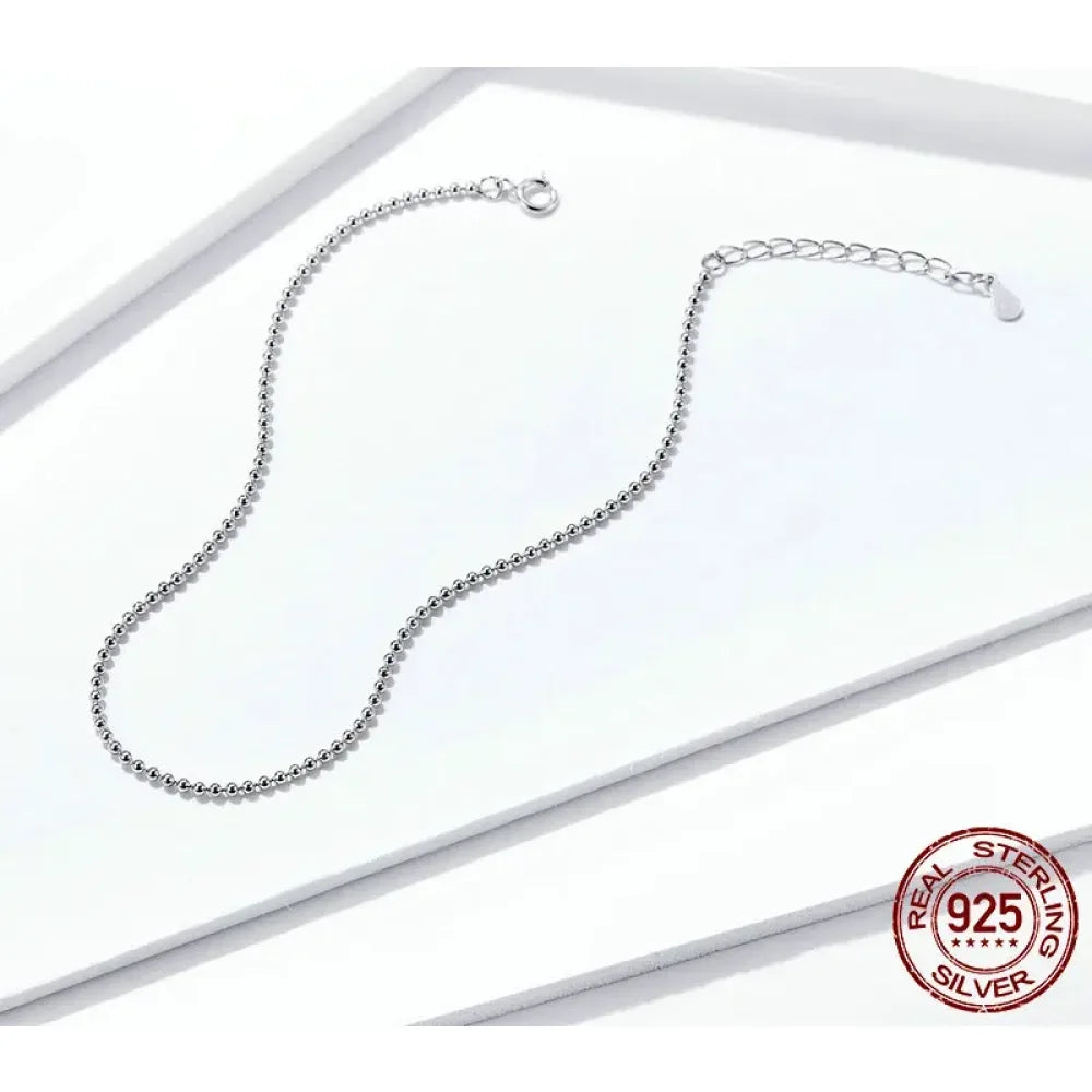 Simple Essential Bead Link Anklets - 925 Sterling Silver Bracelet For Foot Jewelry