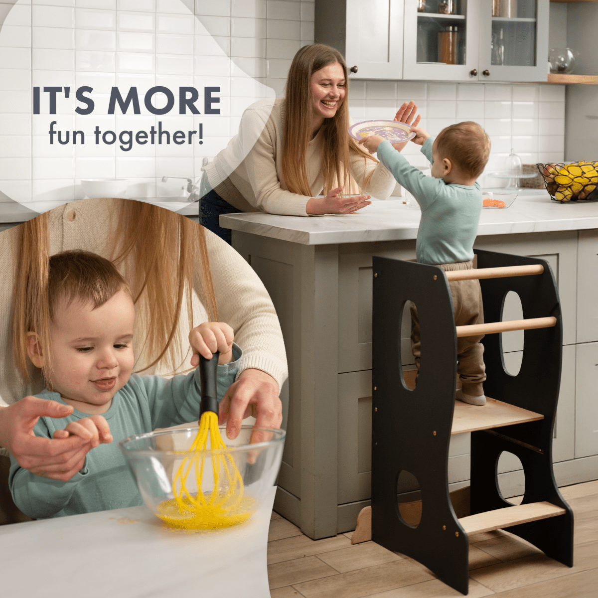 Stable Montessori Tower: Wooden Growing Chair - Grey