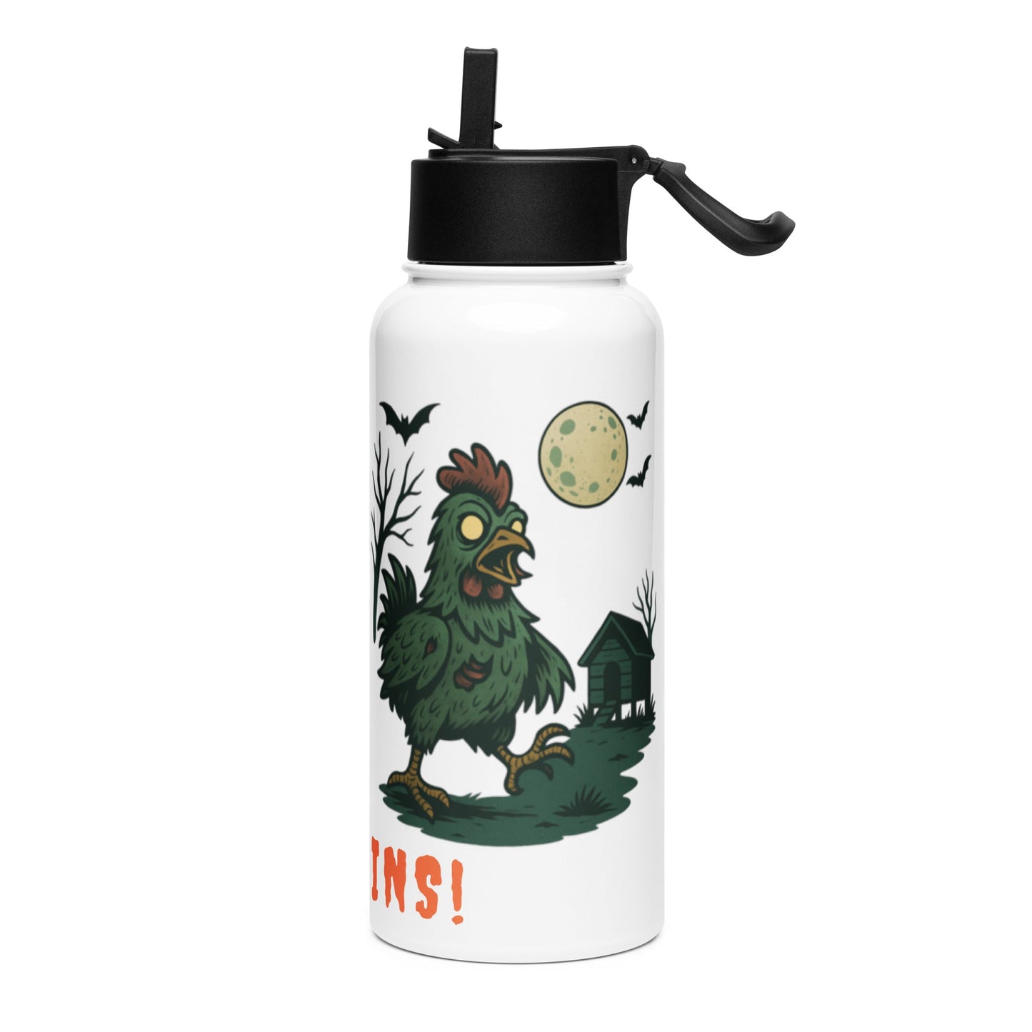 Zombie Chicken Halloween Stainless steel water bottle with a straw
