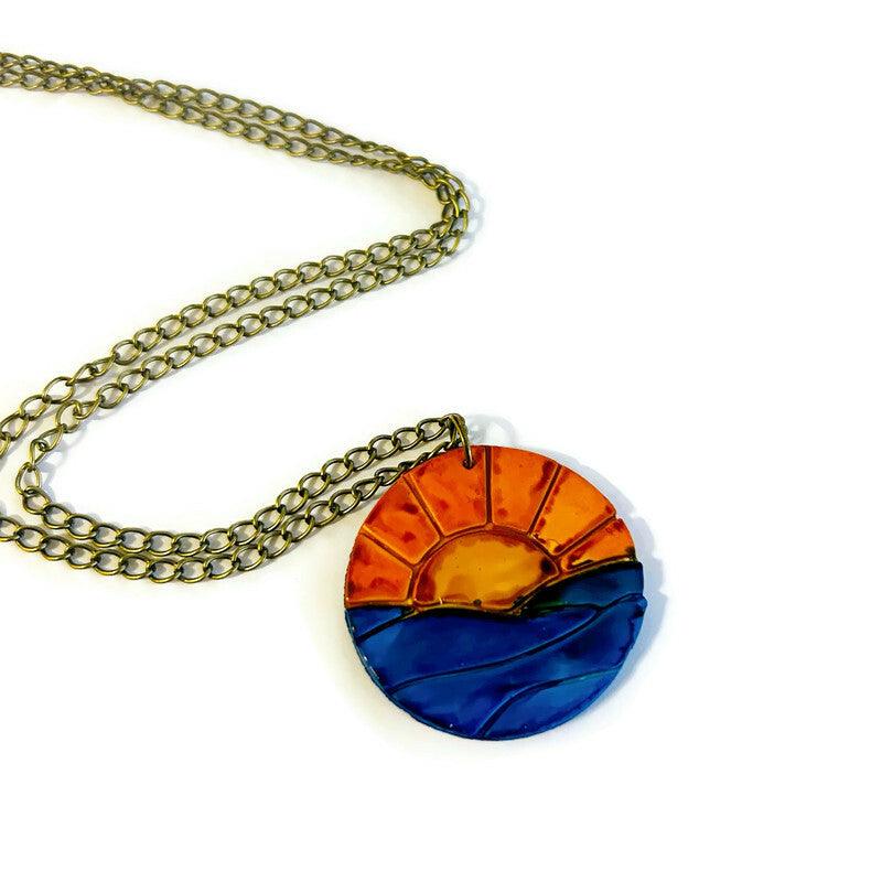 Sunrise Pendant Necklace, Sun Rise over Ocean
