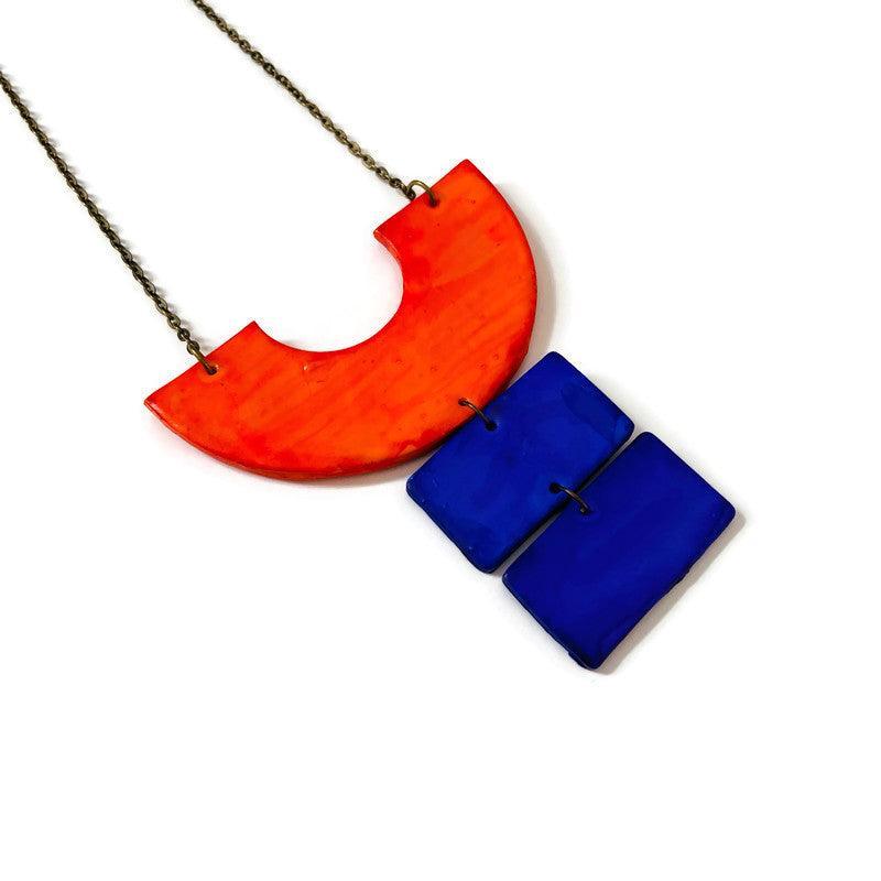 Chunky Geometric Statement Necklace, Post or Clip On Set – Handmade