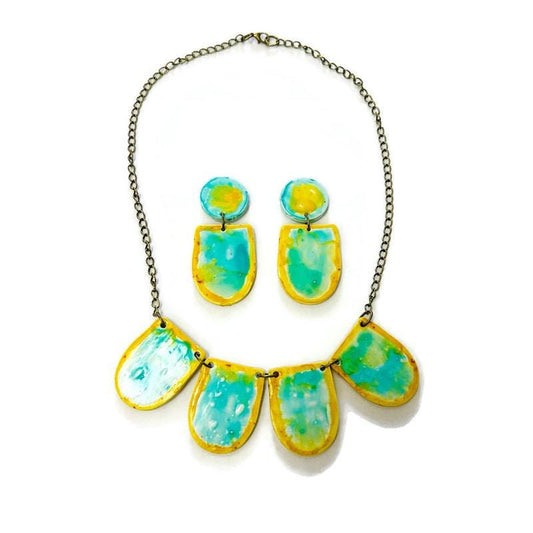 Two Tone Necklace & Earring Set Handmade