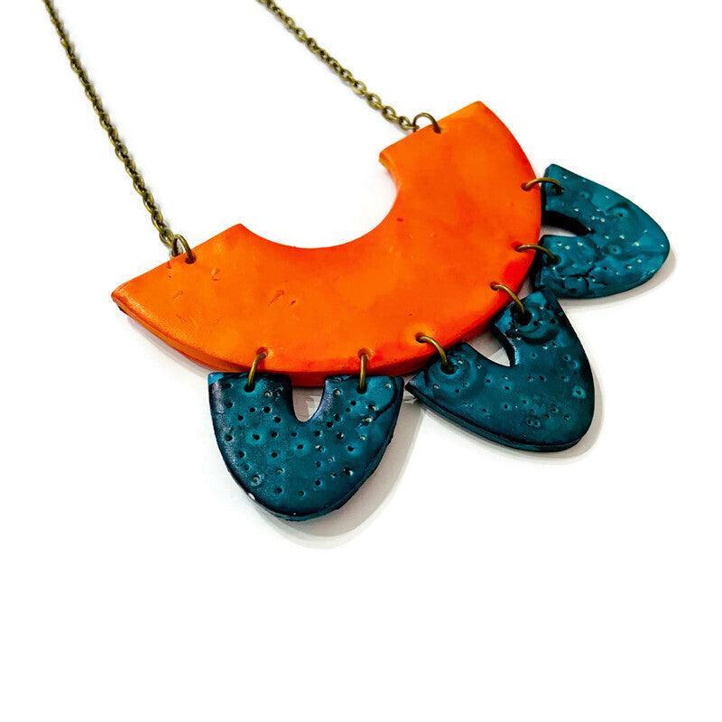 Unique Jewelry Set with Bib Necklace and Statement Earrings