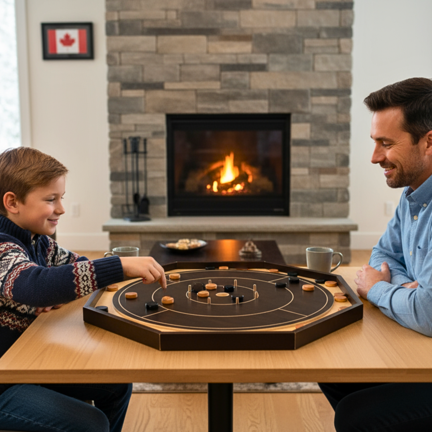 Crokinole Board For Beginners by Crokinole Canada - Walnut & Maple Melamine - Traditional Crokinole Board Game Set