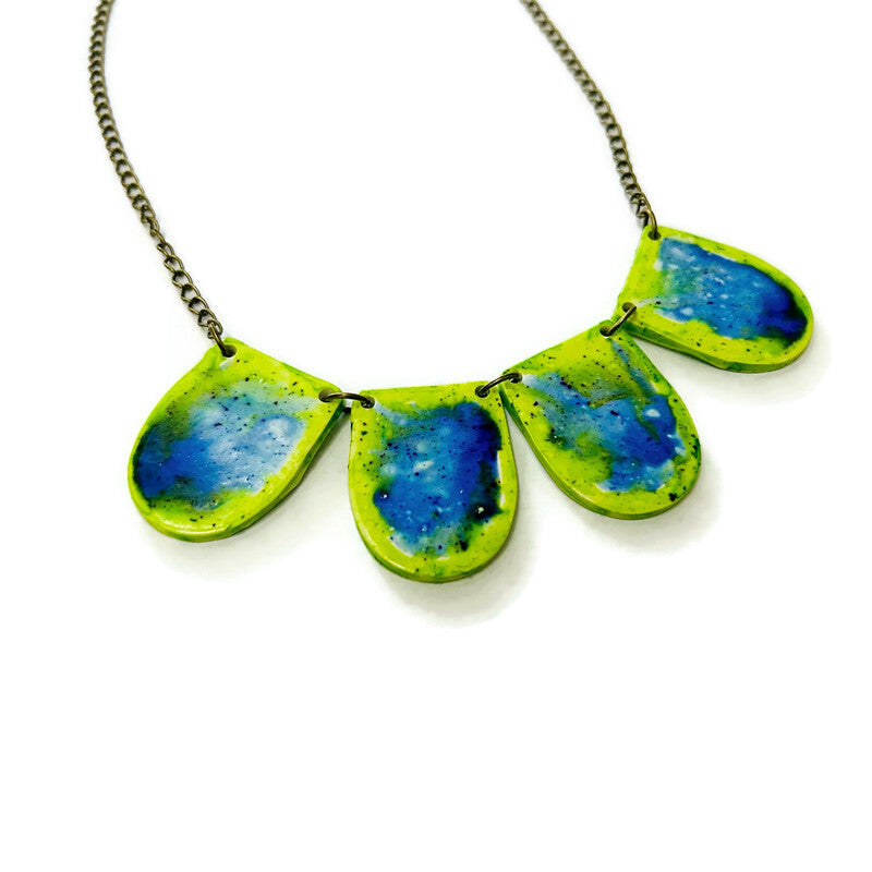 Watercolor Clip On Earrings in Blue & Green