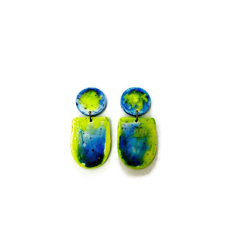 Handmade Bib Statement Necklace in Watercolor Green & Blue