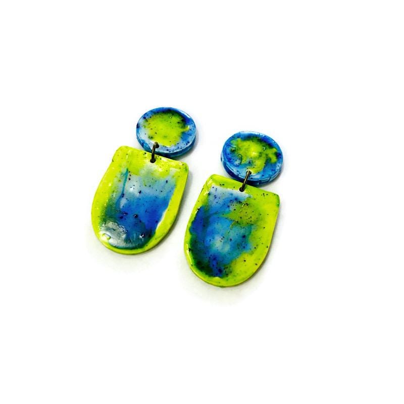 Handmade Bib Statement Necklace in Watercolor Green & Blue