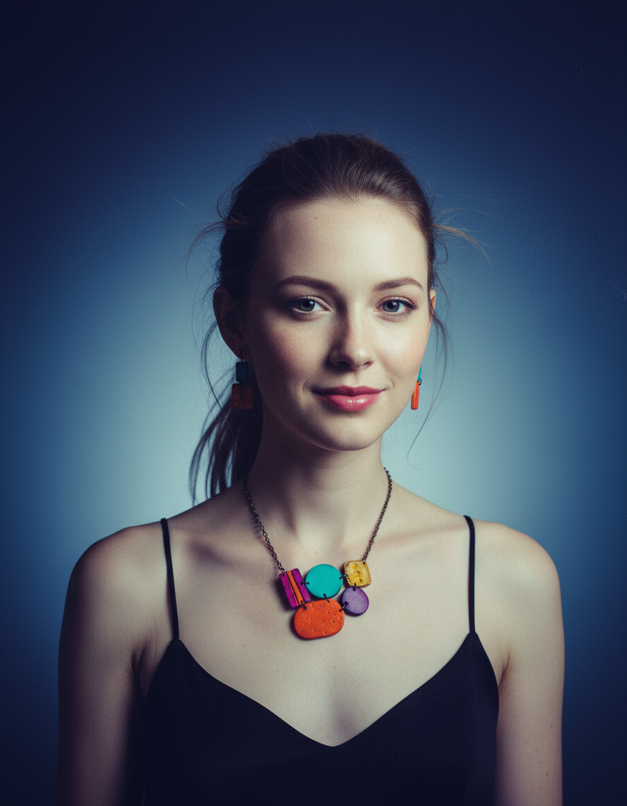 Multicolored Statement Jewelry Set, Necklace & Earrings, Handmade Polymer Clay