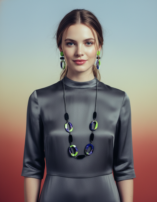 Handmade Purple Neon Green Statement Jewelry Set
