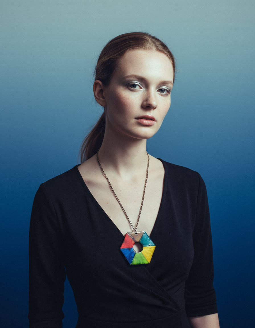 Colorful Chunky Hexagon Pendant Necklace Handmade