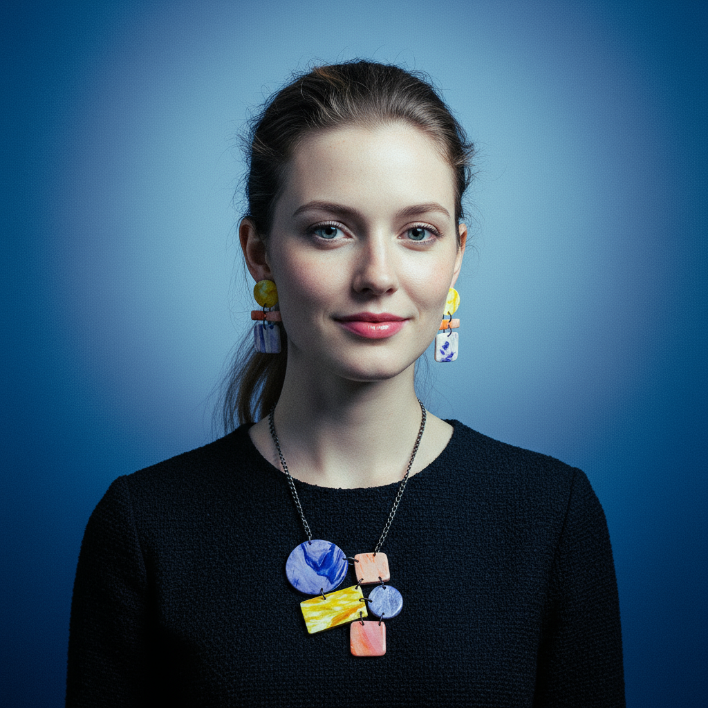 Pastel Jewelry Set with Geometric Necklace & Statement Earrings