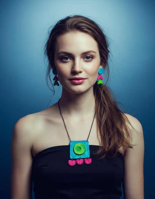 Neon Geometric Statement Earrings, Post or Clip On, Handmade Polymer Clay