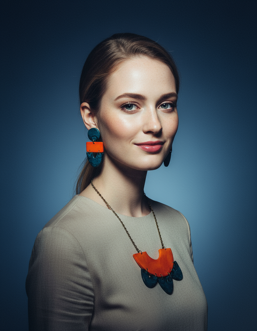 Unique Jewelry Set with Bib Necklace and Statement Earrings